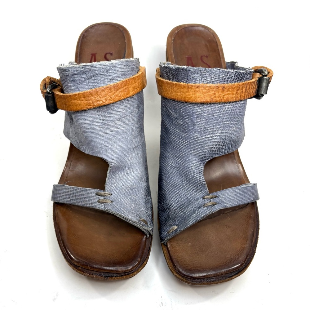 A.S.98 Blue + Tan Leather Heeled Sandals | 40 - Picture 3 of 9
